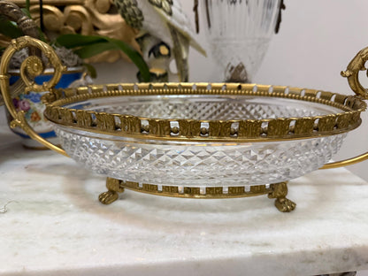 French Crystal serving bowl gilt ormolu handles