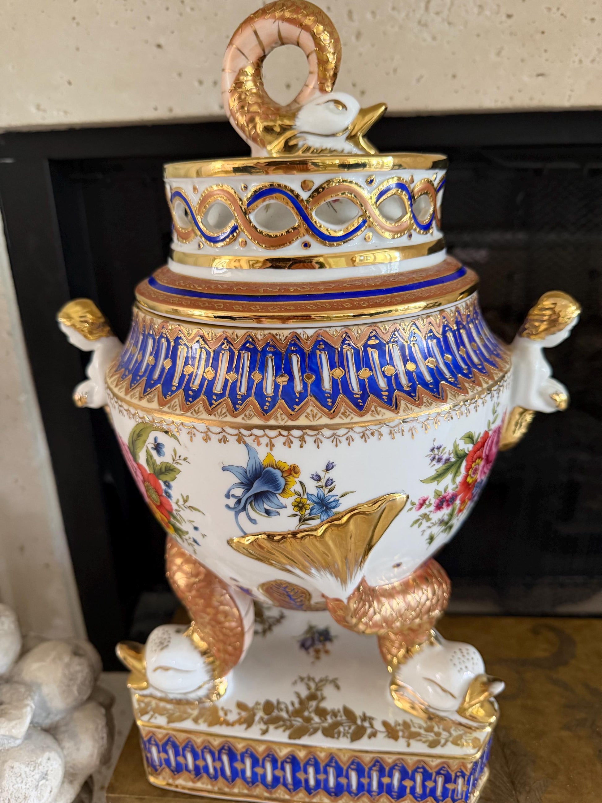 KPM porcelain lidded urn Dolphin mermaid detailed Vase Kpm Berlin