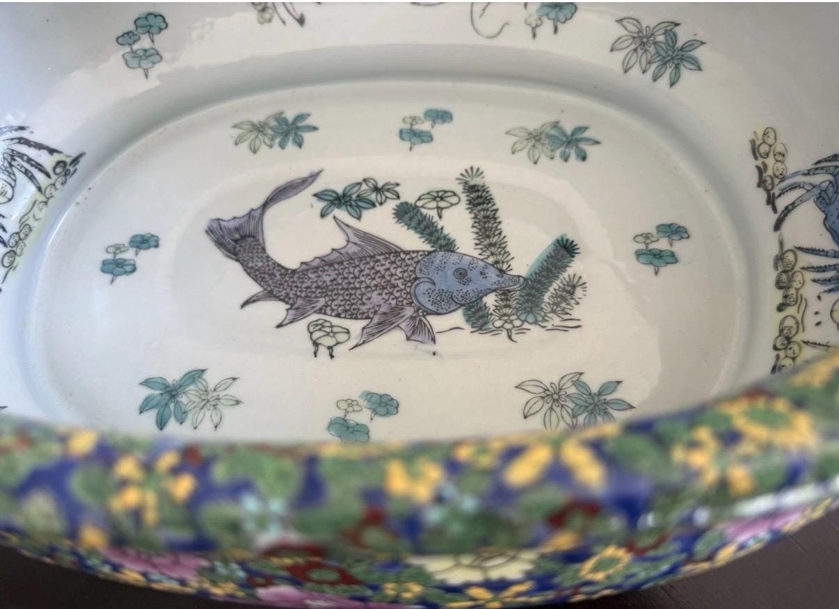 Famille Rose Footbath porcelain large bowl Chinoserie Decor