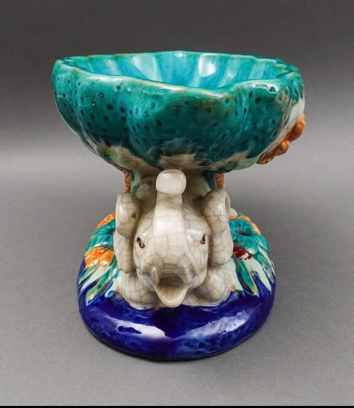 Majolica Elephant jardinare planter Majolica planter pot