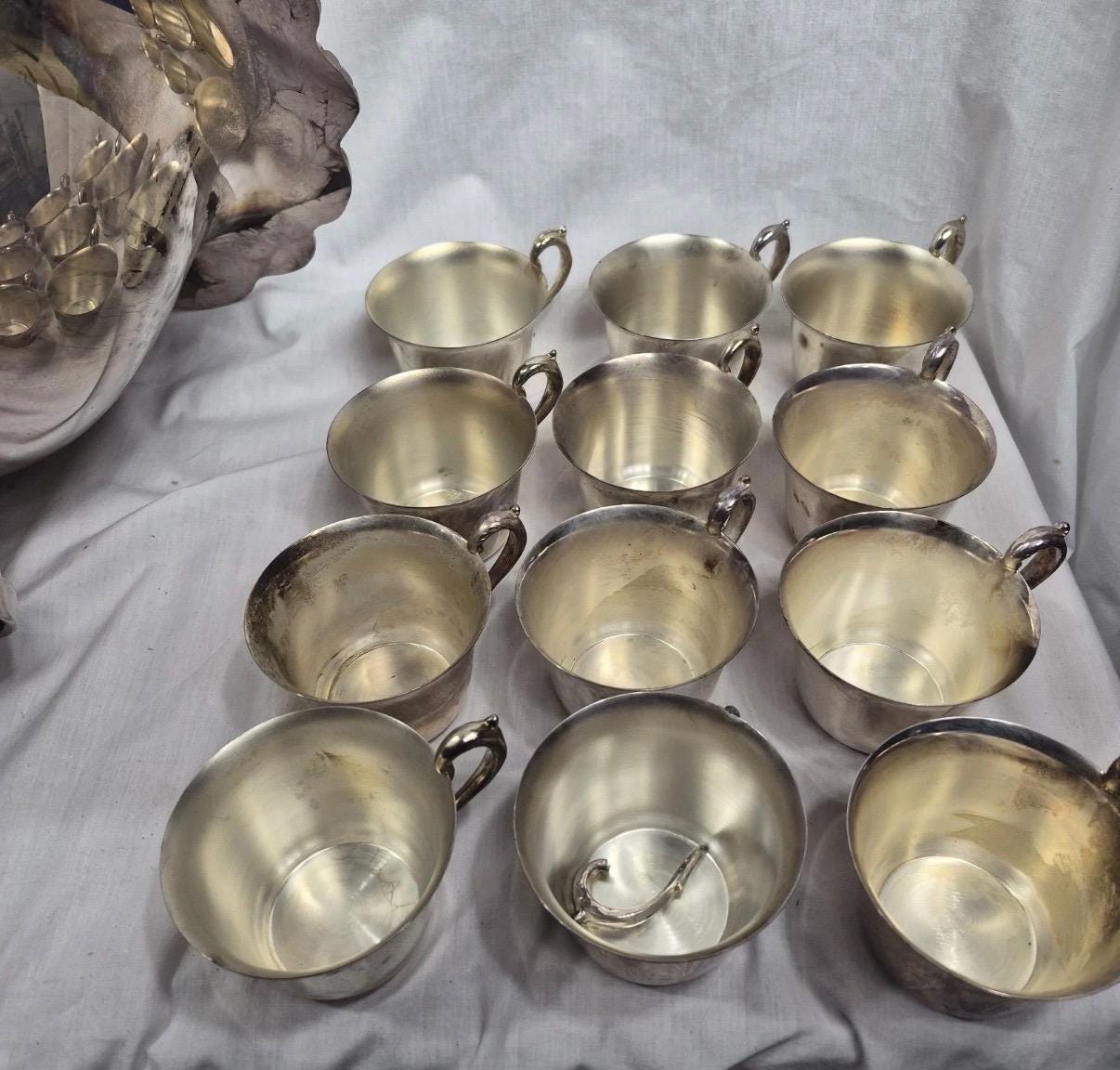 Silver punch bowl and cups silver plate punch bowl serving piece with matching cups wedding silver party service vintage silver plate