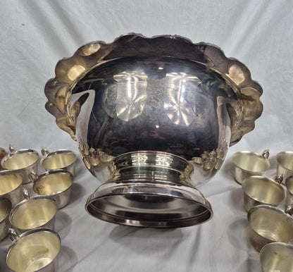 Silver punch bowl and cups silver plate punch bowl serving piece with matching cups wedding silver party service vintage silver plate