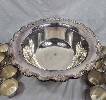 Silver punch bowl and cups silver plate punch bowl serving piece with matching cups wedding silver party service vintage silver plate