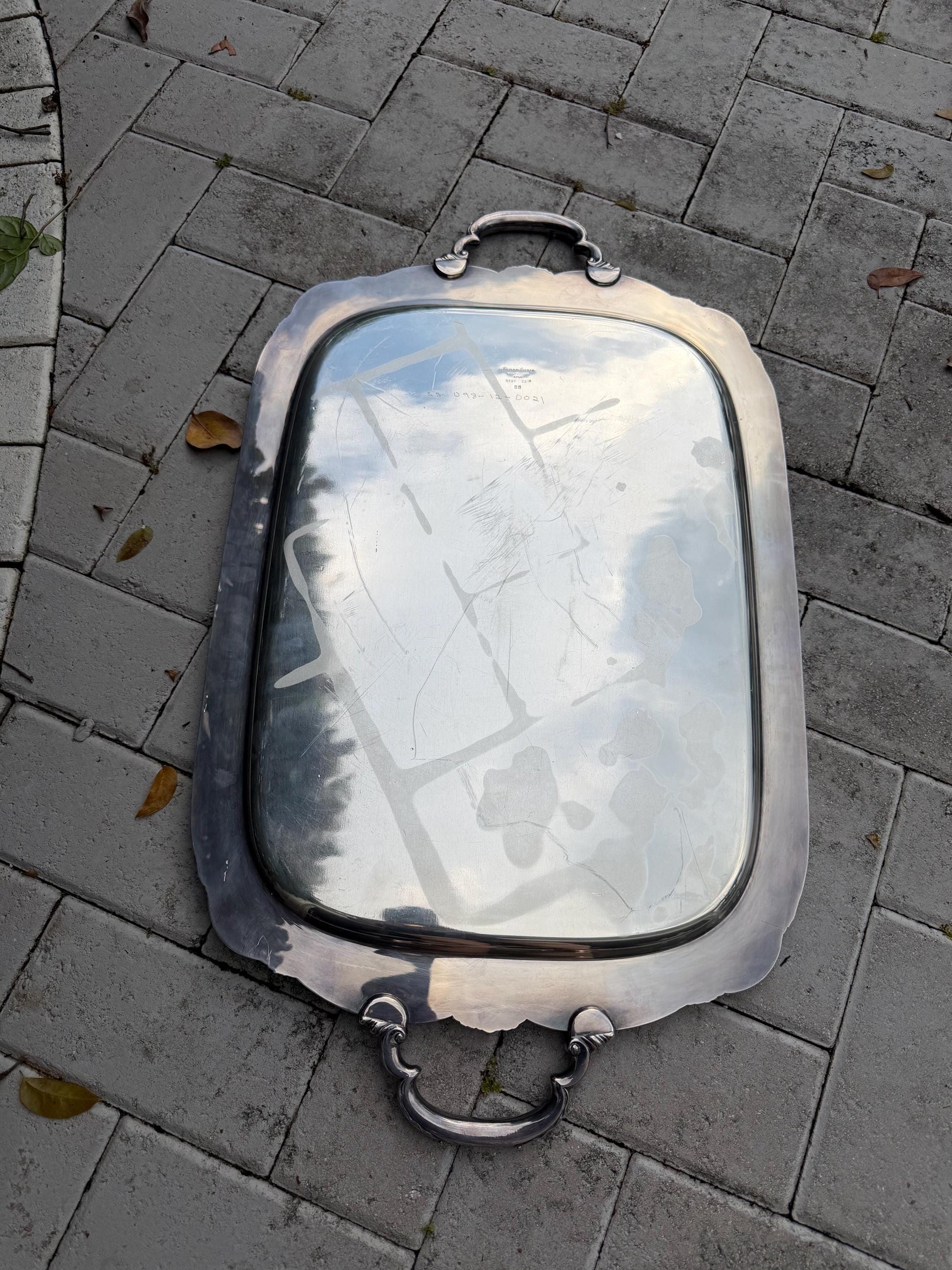 Silver Tray vintage large with shell detail Serving tray