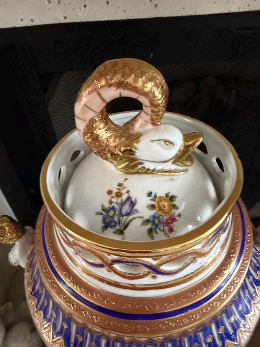 KPM porcelain lidded urn Dolphin mermaid detailed Vase Kpm Berlin