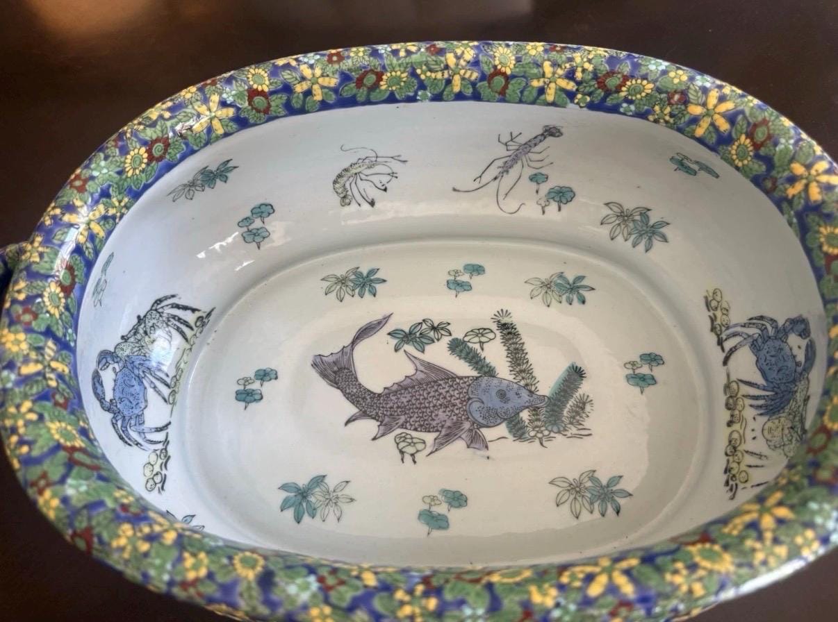 Famille Rose Footbath porcelain large bowl Chinoserie Decor