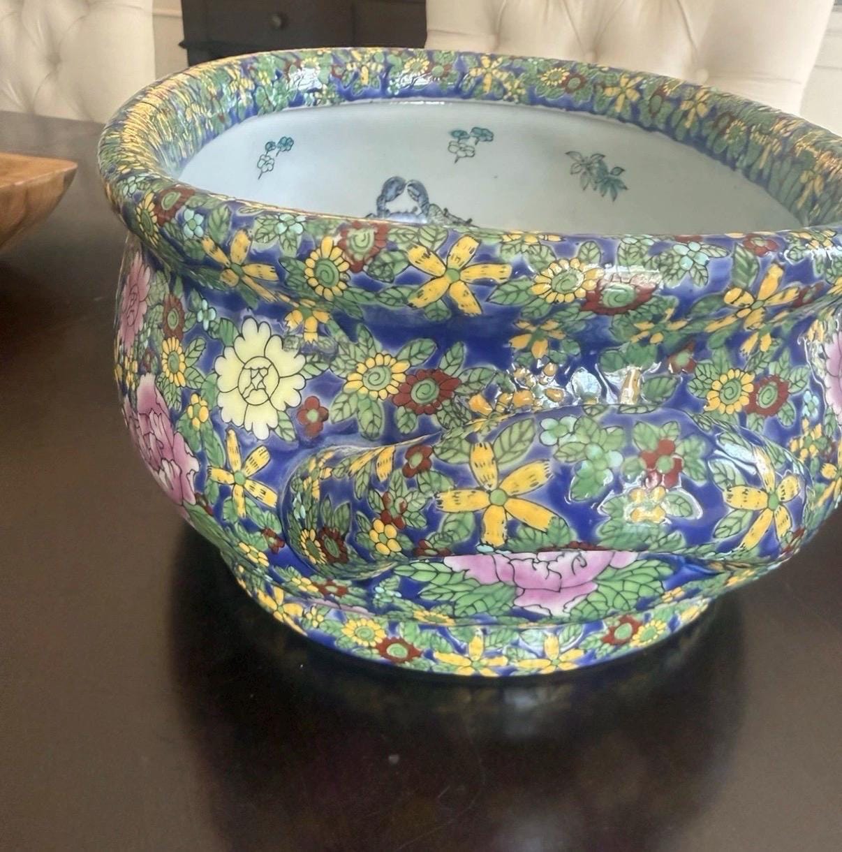 Famille Rose Footbath porcelain large bowl Chinoserie Decor
