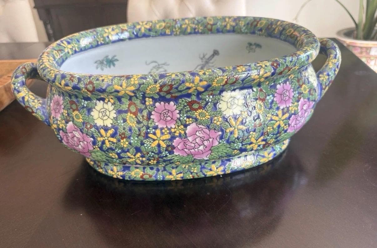 Famille Rose Footbath porcelain large bowl Chinoserie Decor