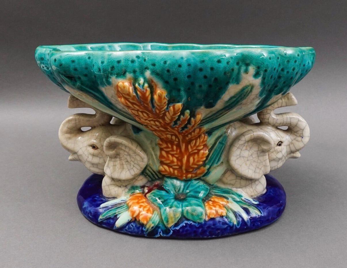 Majolica Elephant jardinare planter Majolica planter pot