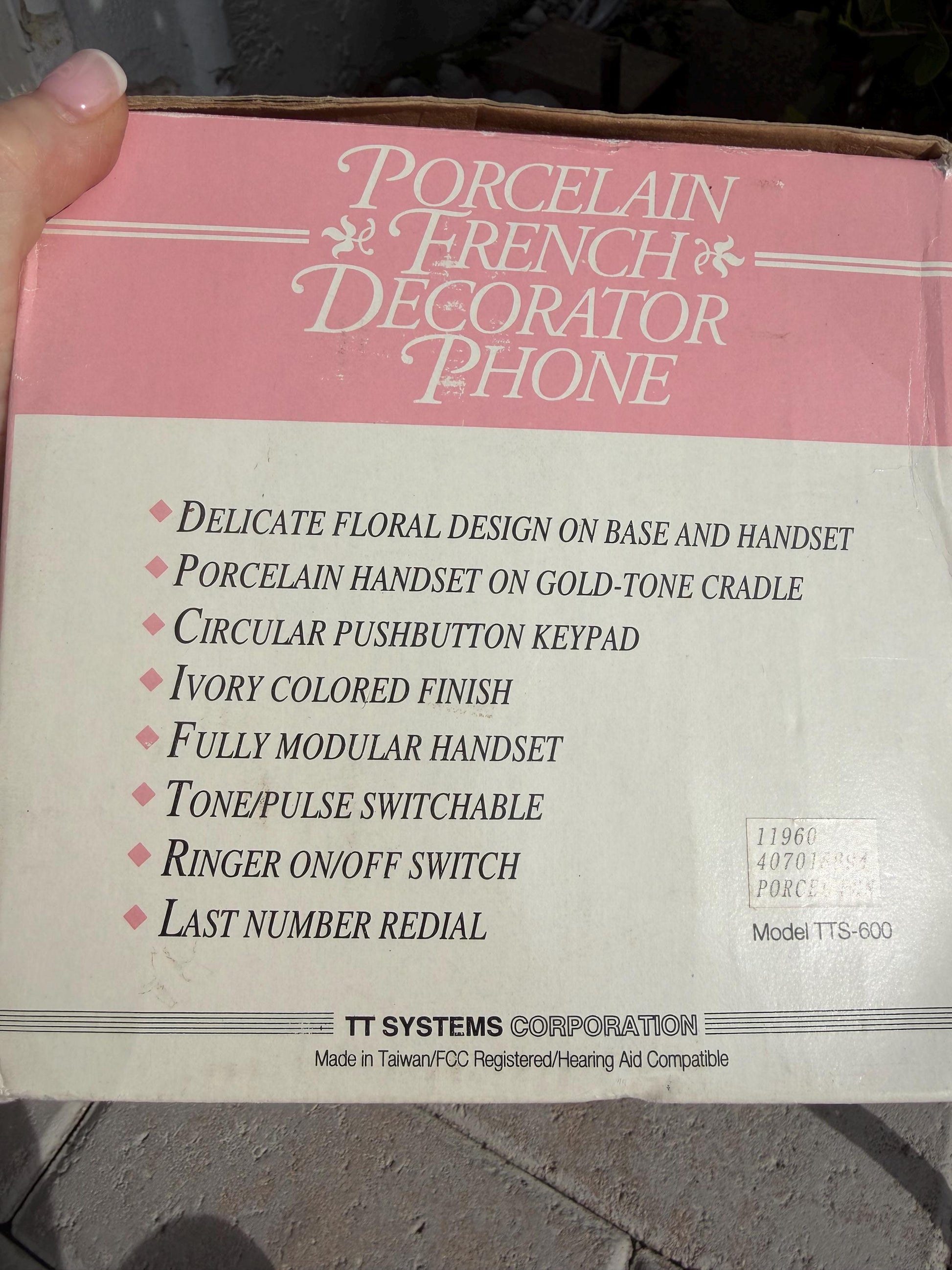 Porcelain French phone with box mcm phone decor Hollywoid regency decor