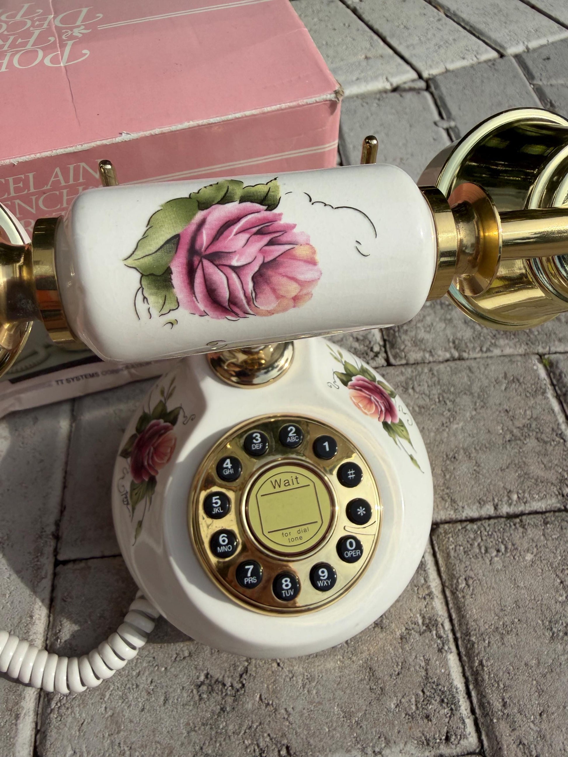 Porcelain French phone with box mcm phone decor Hollywoid regency decor