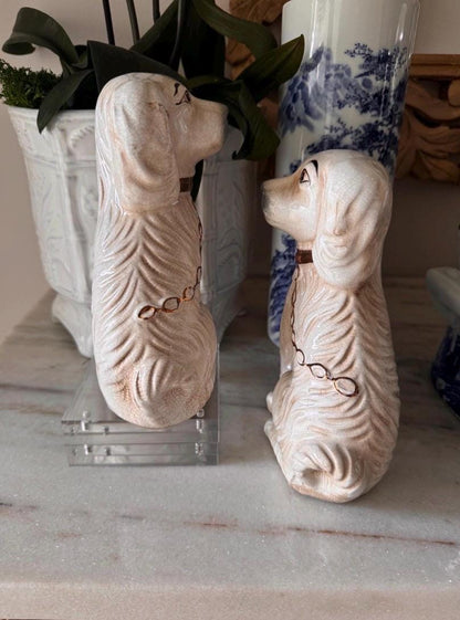 Staffordshire dogs pair 8 inch tall staffy white Staffordshire dogs