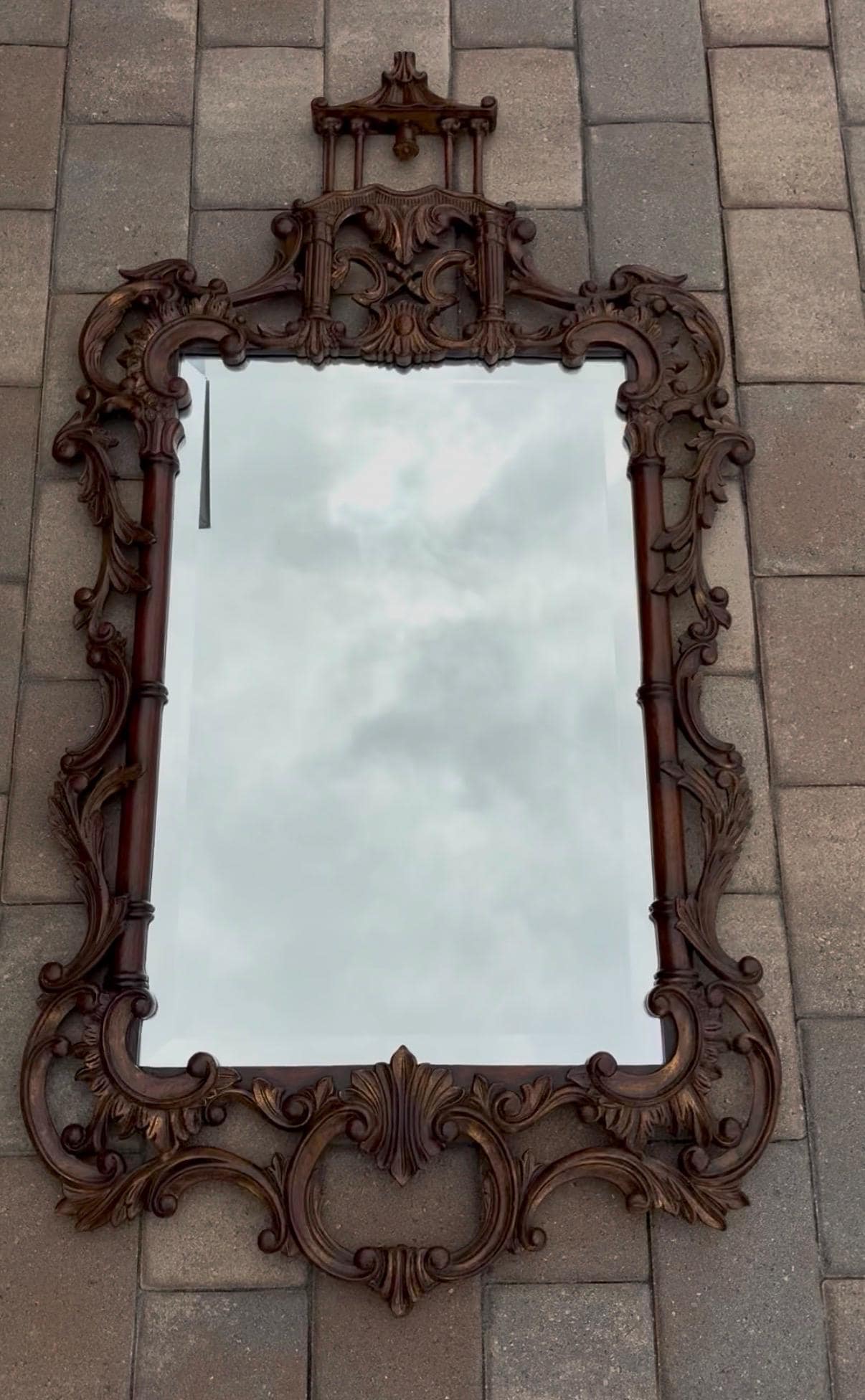 Pagoda mirror vintage Ethan Allen Mirror gold wood mirror