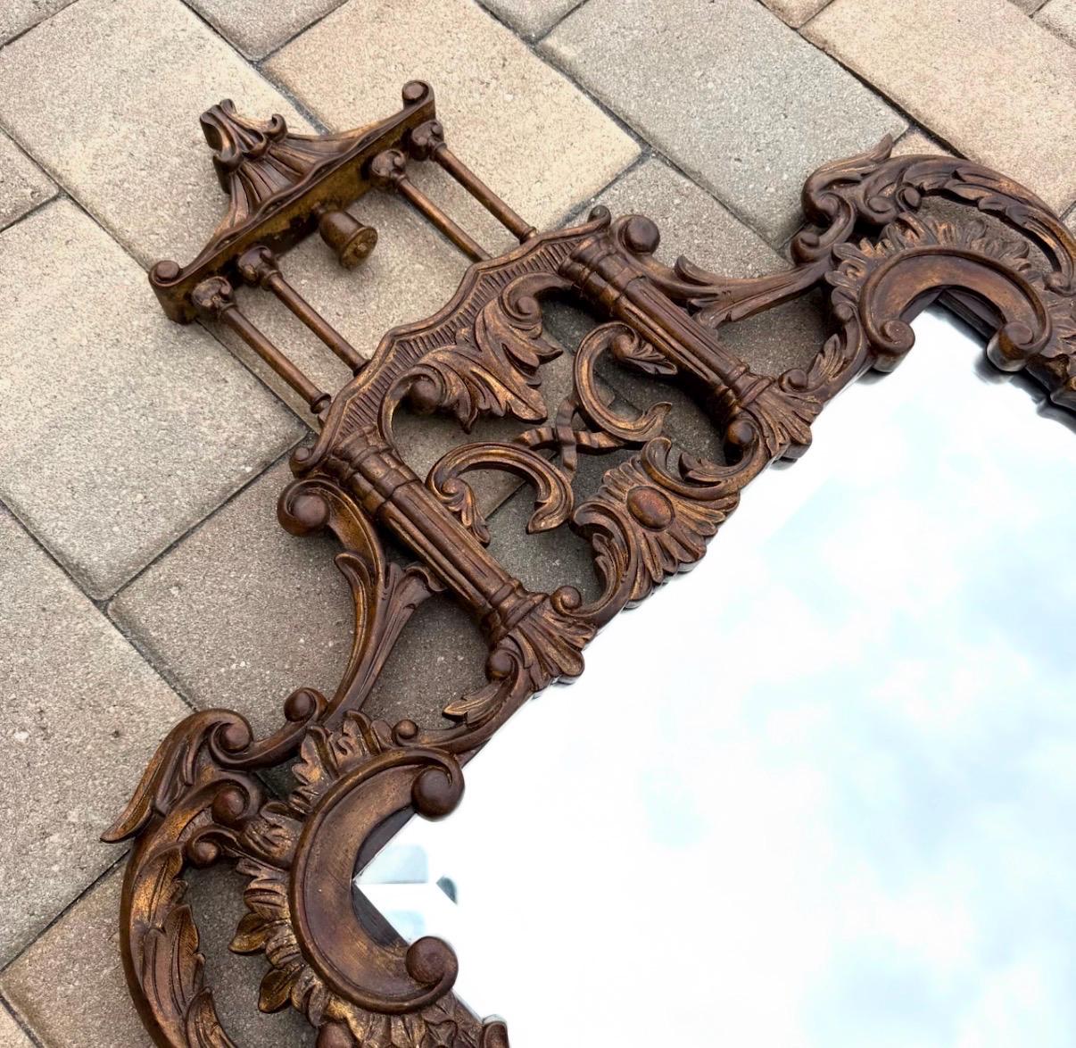 Pagoda mirror vintage Ethan Allen Mirror gold wood mirror