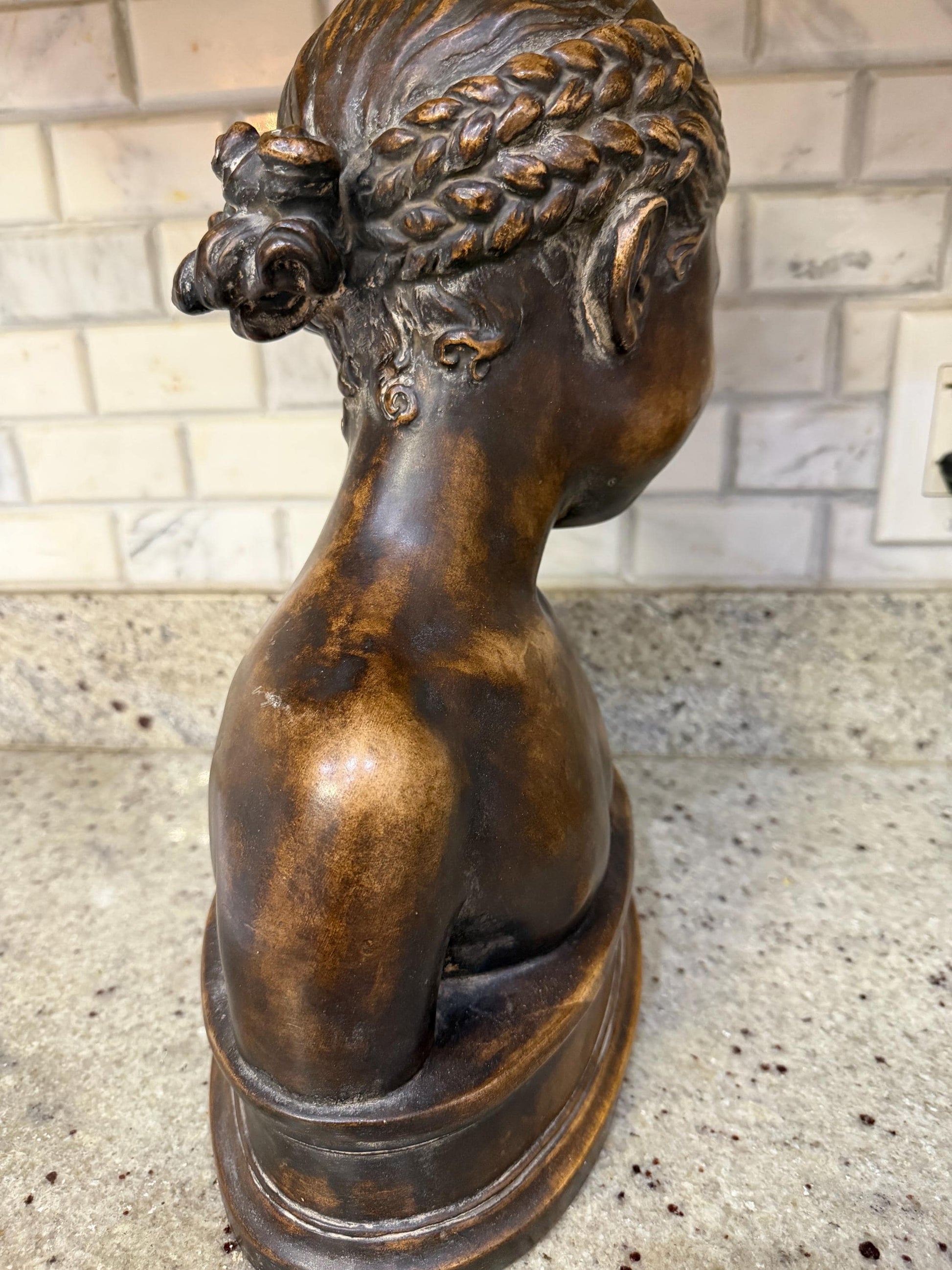 La Rieuse bust sculpture after Jean Baptiste Pigalle made in c. 1970's heavy terracotta