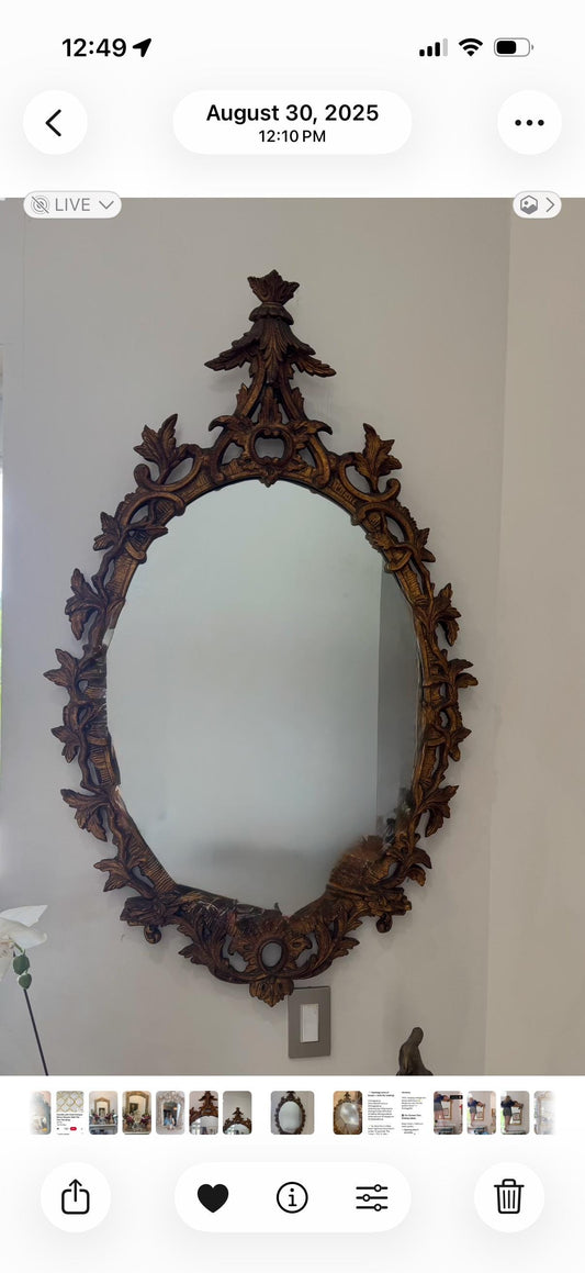 Antique Rocco Carved gilt wood pagoda mirror