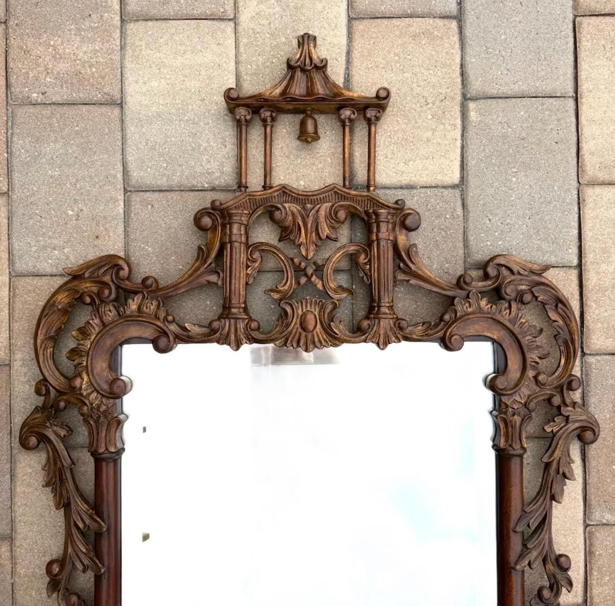 Pagoda mirror vintage Ethan Allen Mirror gold wood mirror
