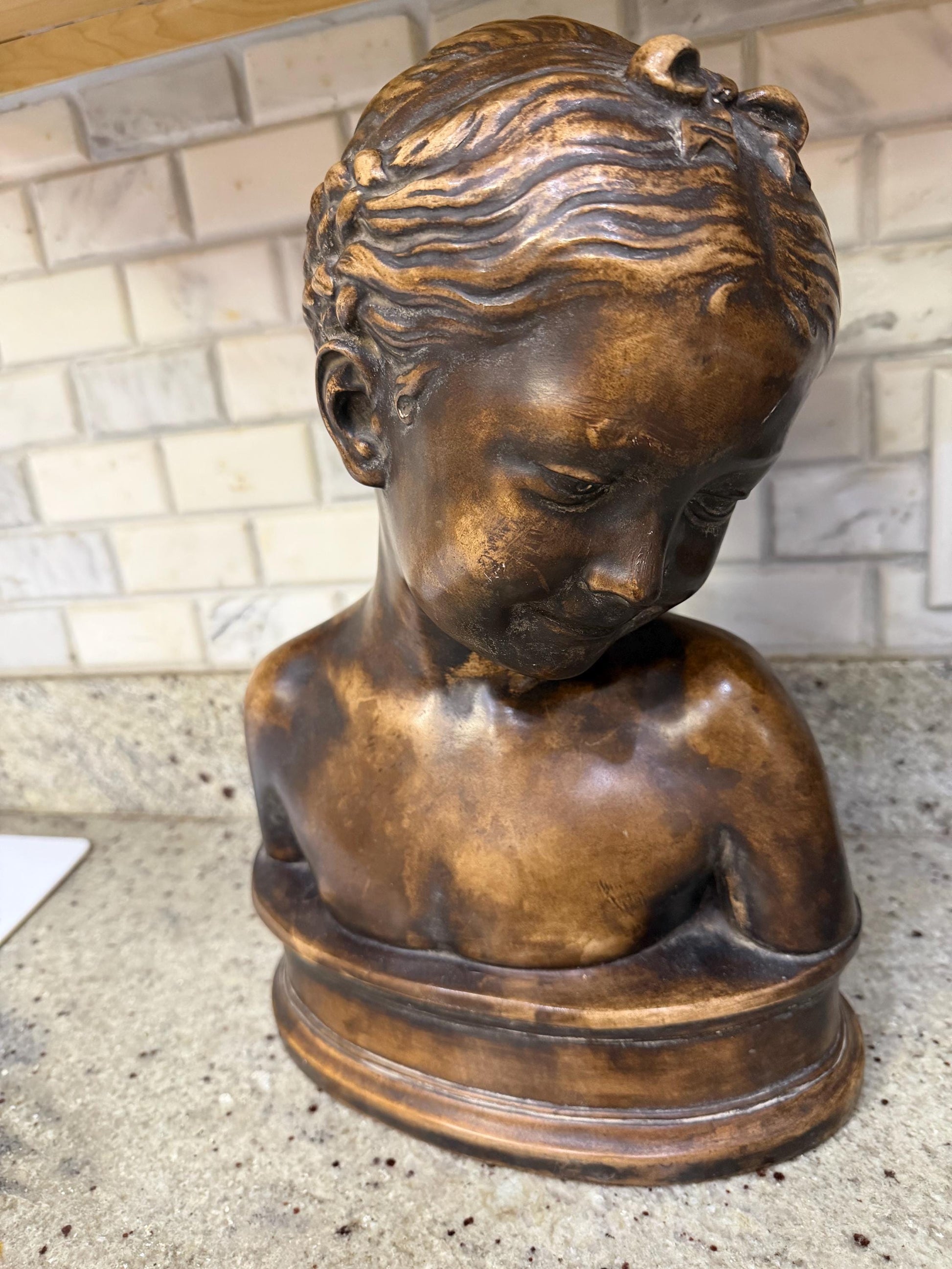 La Rieuse bust sculpture after Jean Baptiste Pigalle made in c. 1970's heavy terracotta