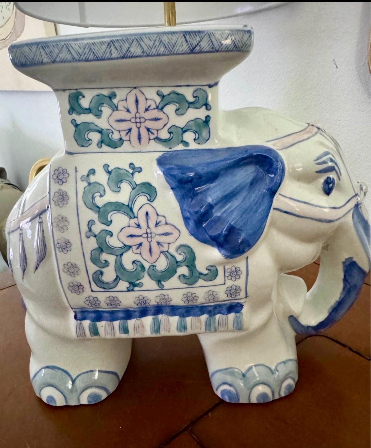 Chinoserie Blue White Elephant plant stand garden decor