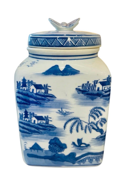 Blue willow canister set blue white kitchen canisters butterfly lid blue white jars set vintage chinoserie