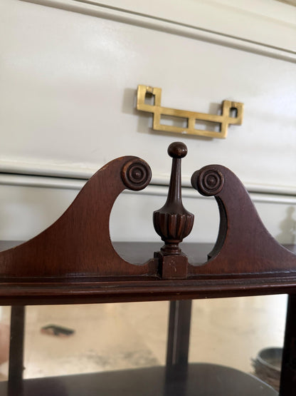 Vintage Butler Curved Glass Wall Curio Cabinet | Mahogany Display Cabinet | Federal Style Mirrored Vitrine