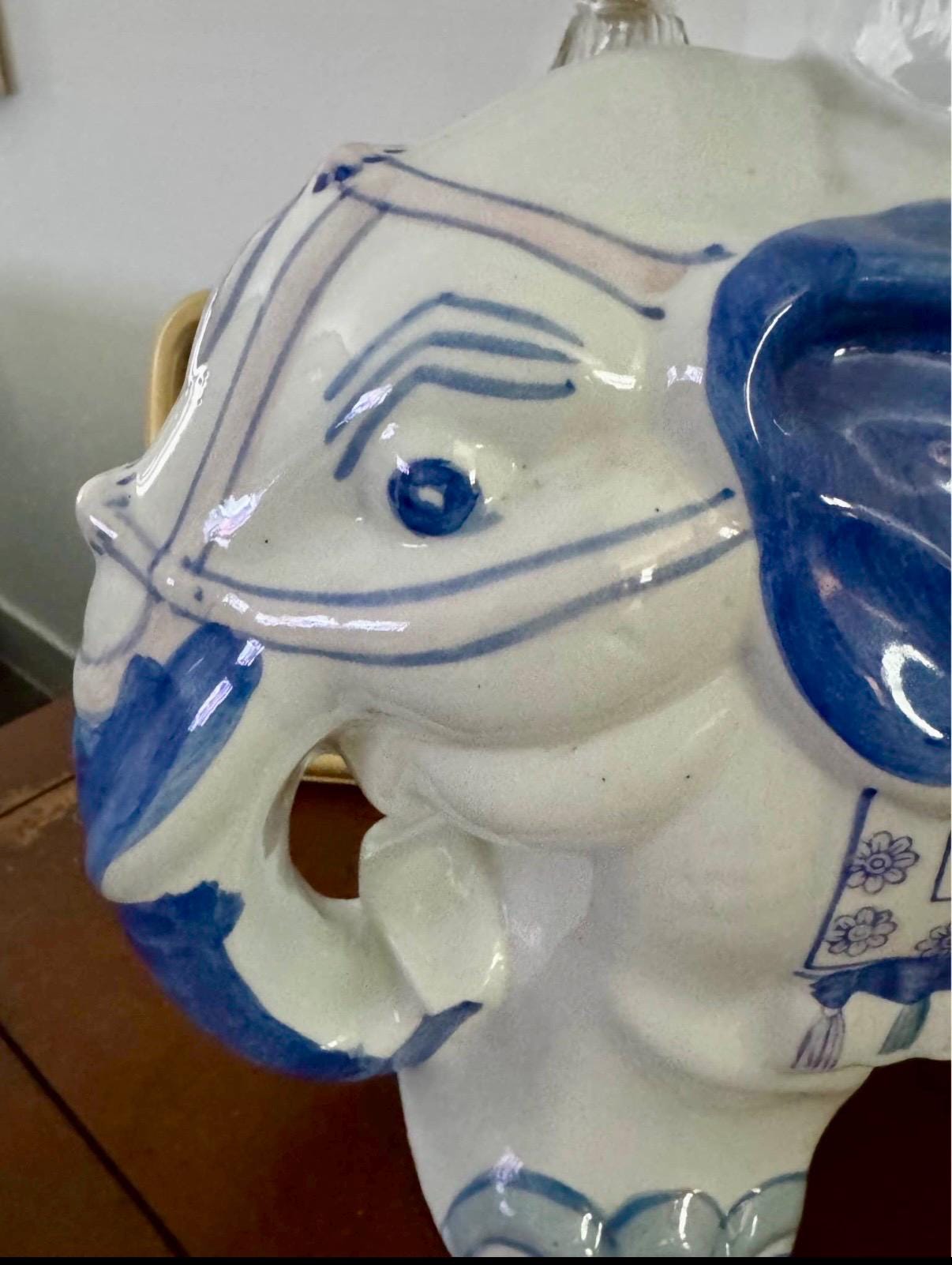 Chinoserie Blue White Elephant plant stand garden decor