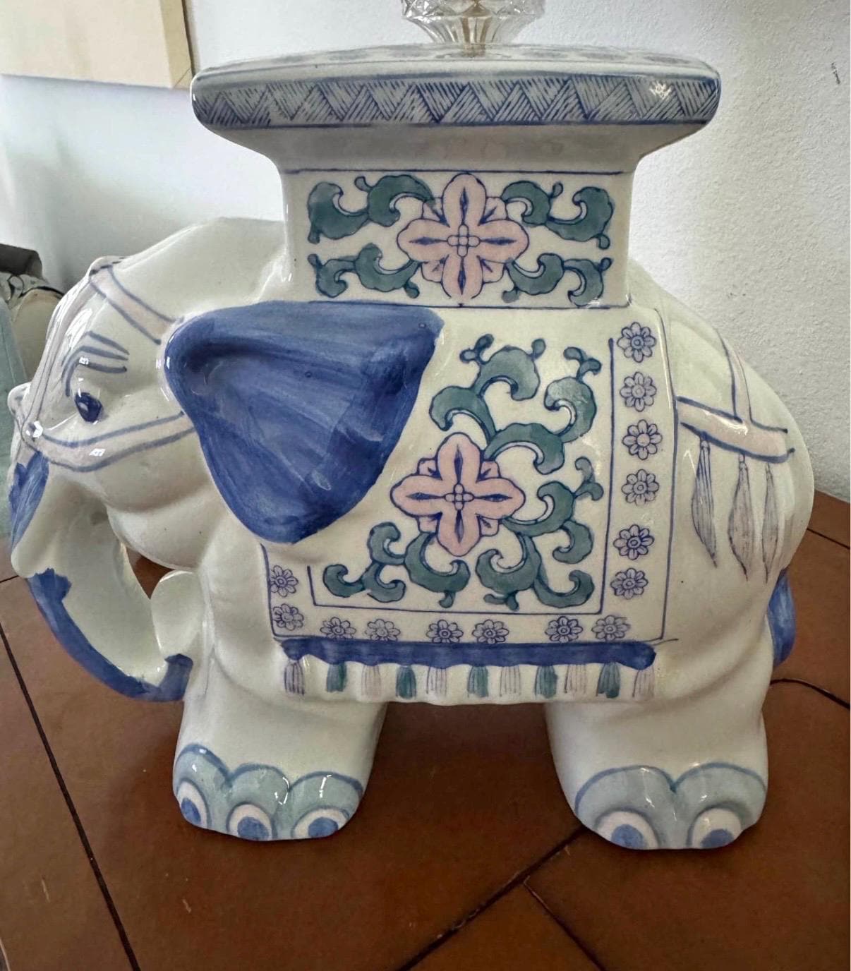 Chinoserie Blue White Elephant plant stand garden decor