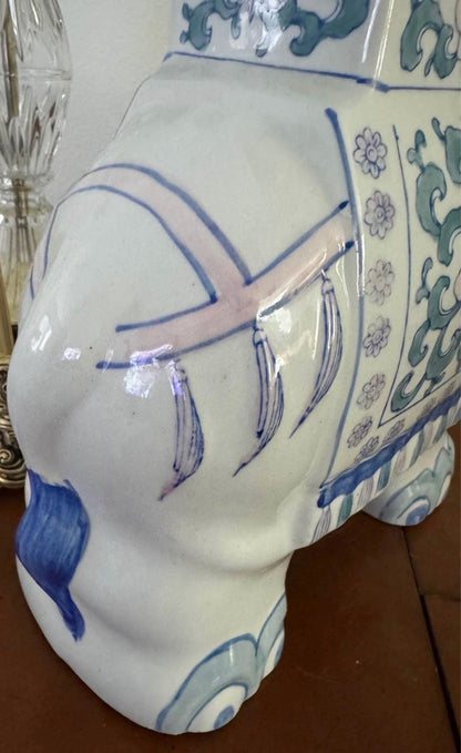 Chinoserie Blue White Elephant plant stand garden decor