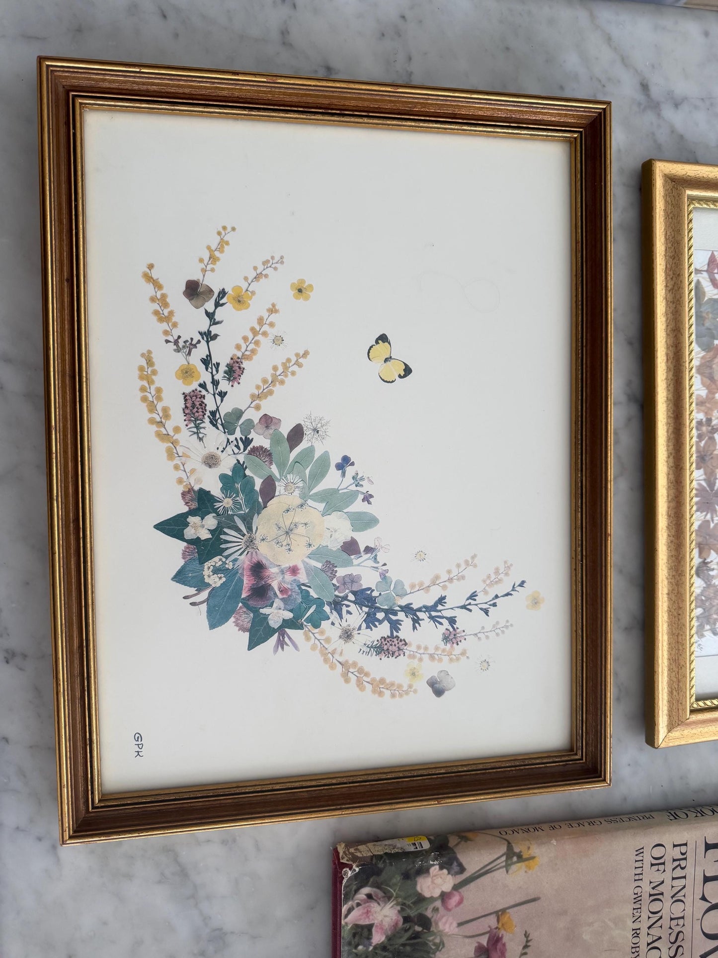 Vintage Princess Grace of Monaco Pressed Flower Art Print Framed Grace Kelly GPK Botanical Butterfly Collage