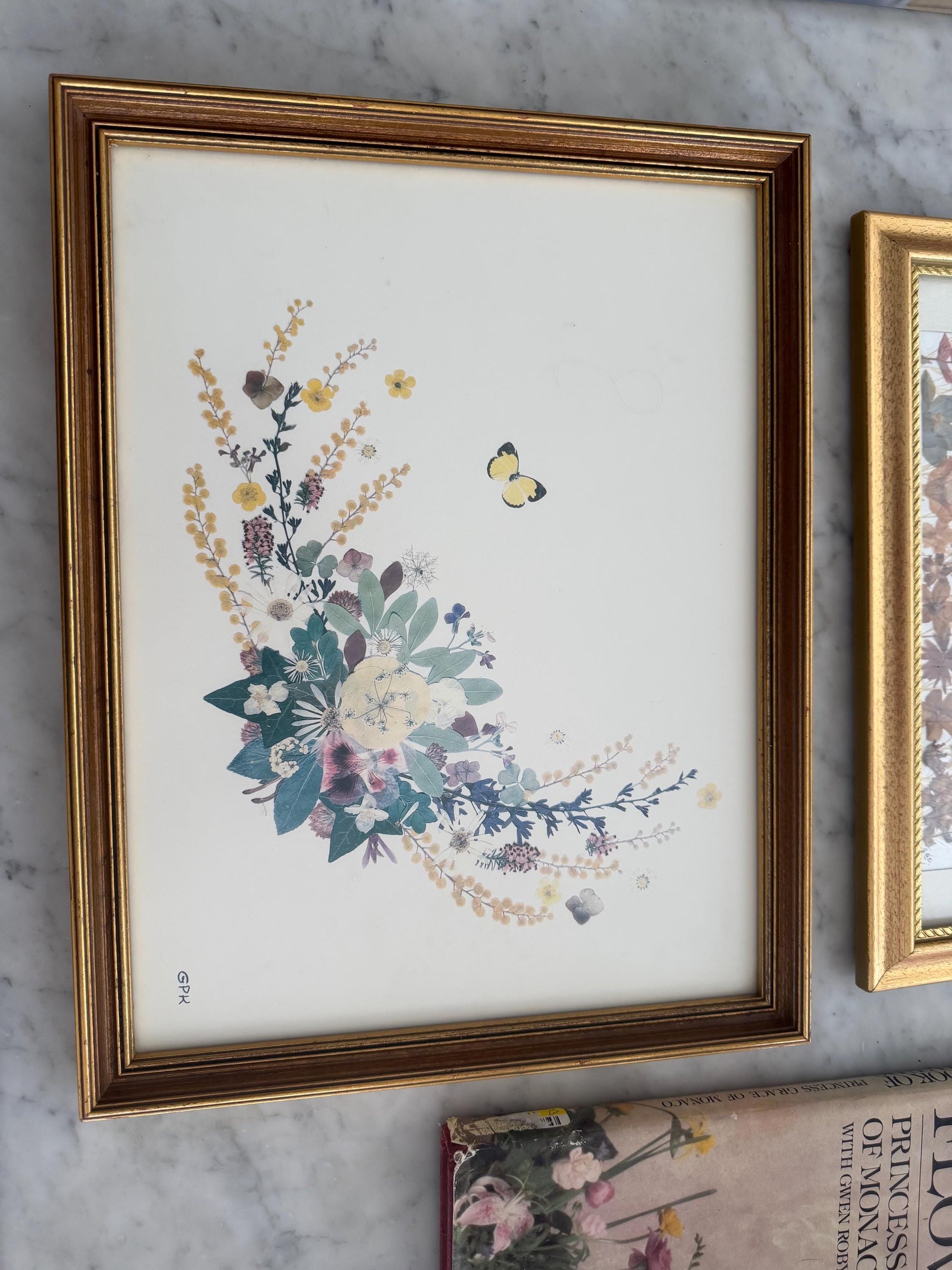Vintage Princess Grace of Monaco Pressed Flower Art Print Framed Grace Kelly GPK Botanical Butterfly Collage
