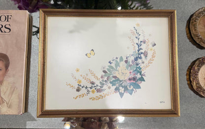Vintage Princess Grace of Monaco Pressed Flower Art Print Framed Grace Kelly GPK Botanical Butterfly Collage