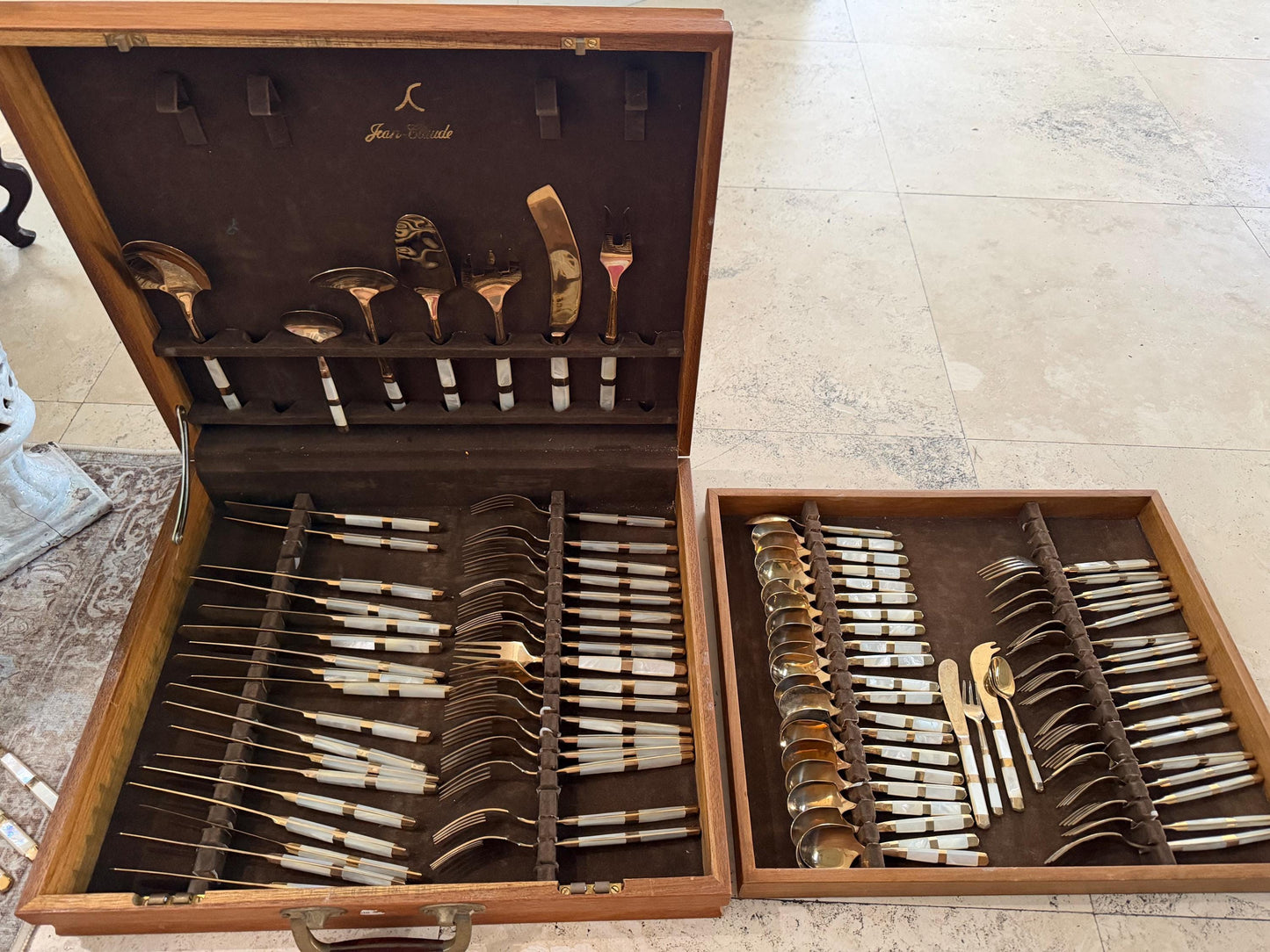 Jean Claude mother of pearl gold flatware