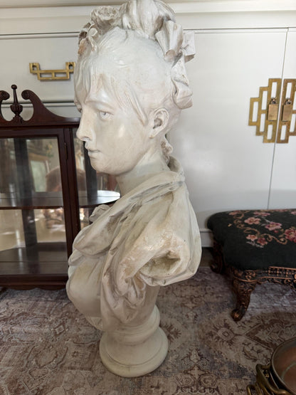 Large Female Bust After Carrier-Belleuse, Floral Woman Sculpture, Neoclassical Composite Statue, French Style Decor