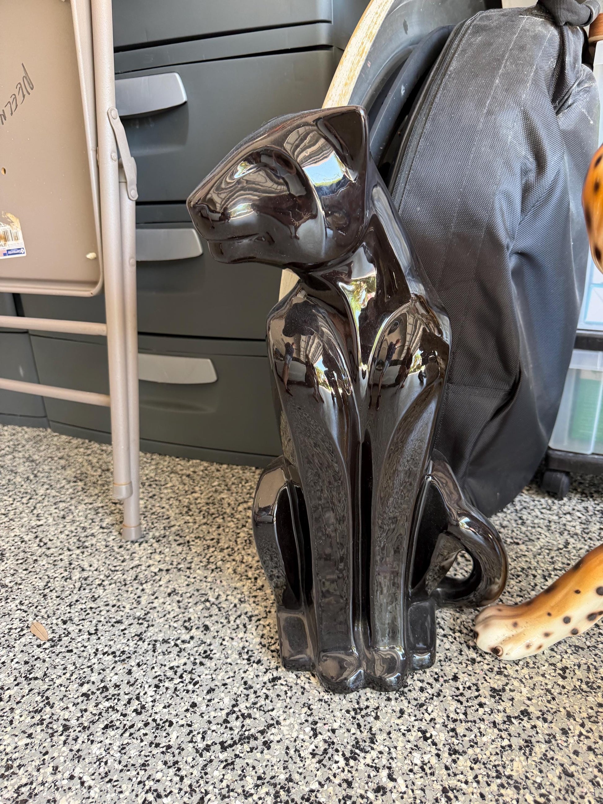 Vintage Royal Haeger Black Panther Statue 22” Tall Ceramic Cat Sculpture Mid Century Modern Hollywood Regency Decor