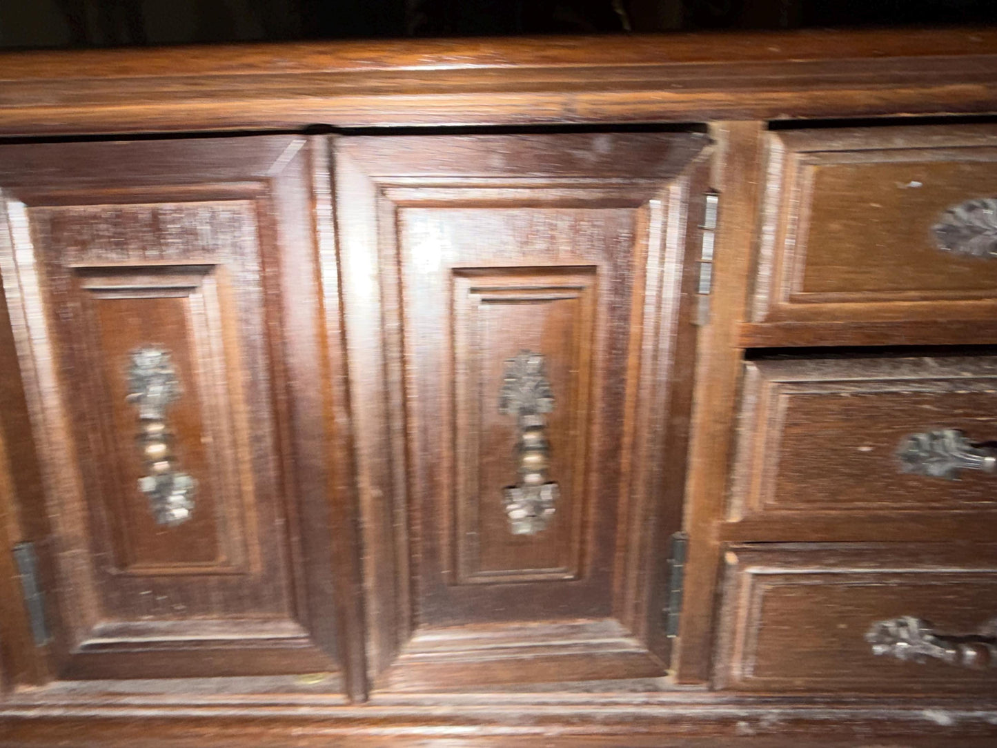 Vintage Wooden Jewelry Box Chest, Large Tabletop Jewelry Organizer, 6 Drawer Cabinet with Ornate Metal Hardware