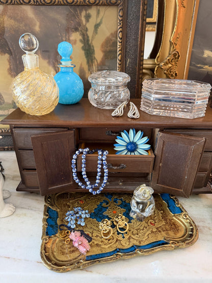 Vintage Wooden Jewelry Box Chest, Large Tabletop Jewelry Organizer, 6 Drawer Cabinet with Ornate Metal Hardware