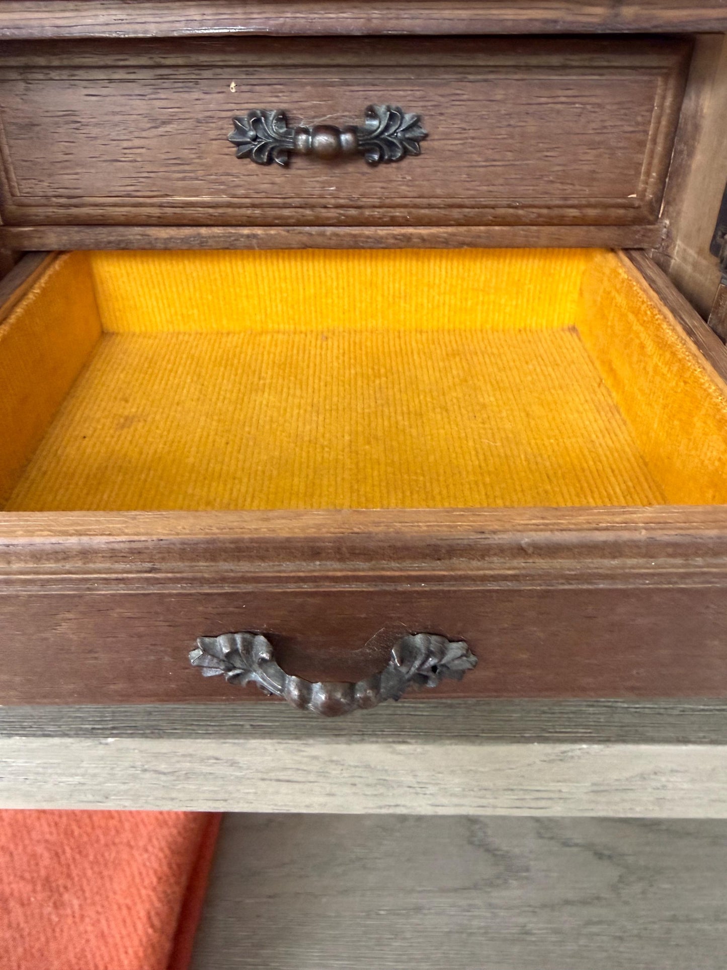 Vintage Wooden Jewelry Box Chest, Large Tabletop Jewelry Organizer, 6 Drawer Cabinet with Ornate Metal Hardware