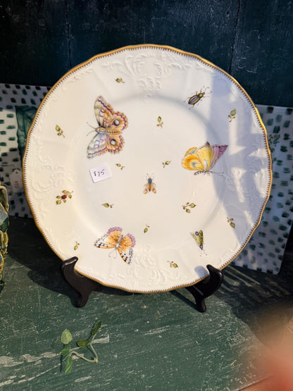 Anna Weatherley Hand Painted Butterfly Plate, Bernadotte Porcelain, Hungary, Gilt Botanical Insect Decorative Plate