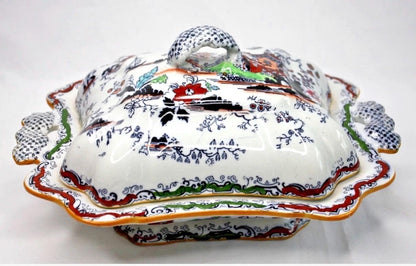 Ashworth Bros Hanley England Gaudy Willow Oriental Pagoda Asian Lid & Casserole