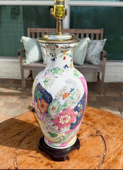 Tobacco leaf lamp vintage chinoserie table lamp motahedah pattern tobacco leaf pattern lamp