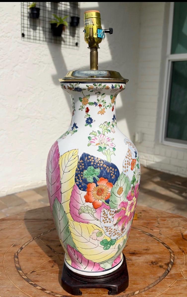 Tobacco leaf lamp vintage chinoserie table lamp motahedah pattern tobacco leaf pattern lamp
