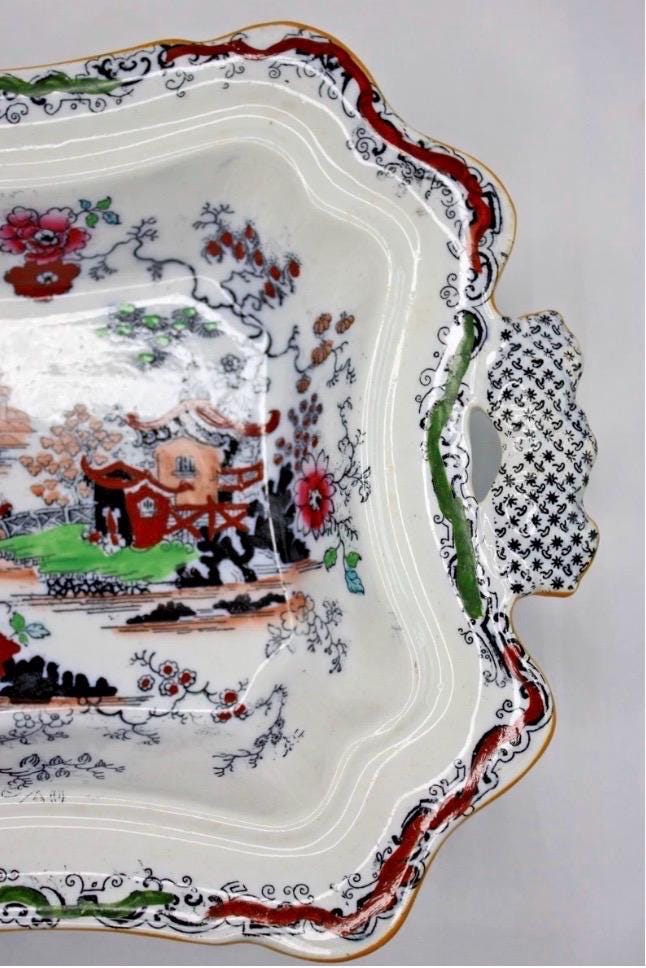 Ashworth Bros Hanley England Gaudy Willow Oriental Pagoda Asian Lid & Casserole