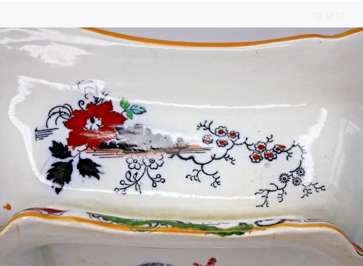 Ashworth Bros Hanley England Gaudy Willow Oriental Pagoda Asian Lid & Casserole