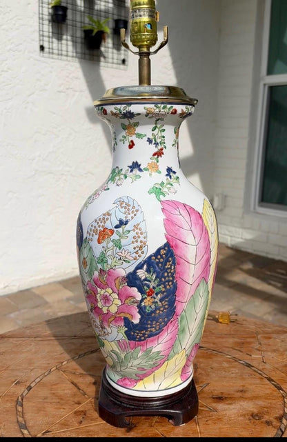 Tobacco leaf lamp vintage chinoserie table lamp motahedah pattern tobacco leaf pattern lamp