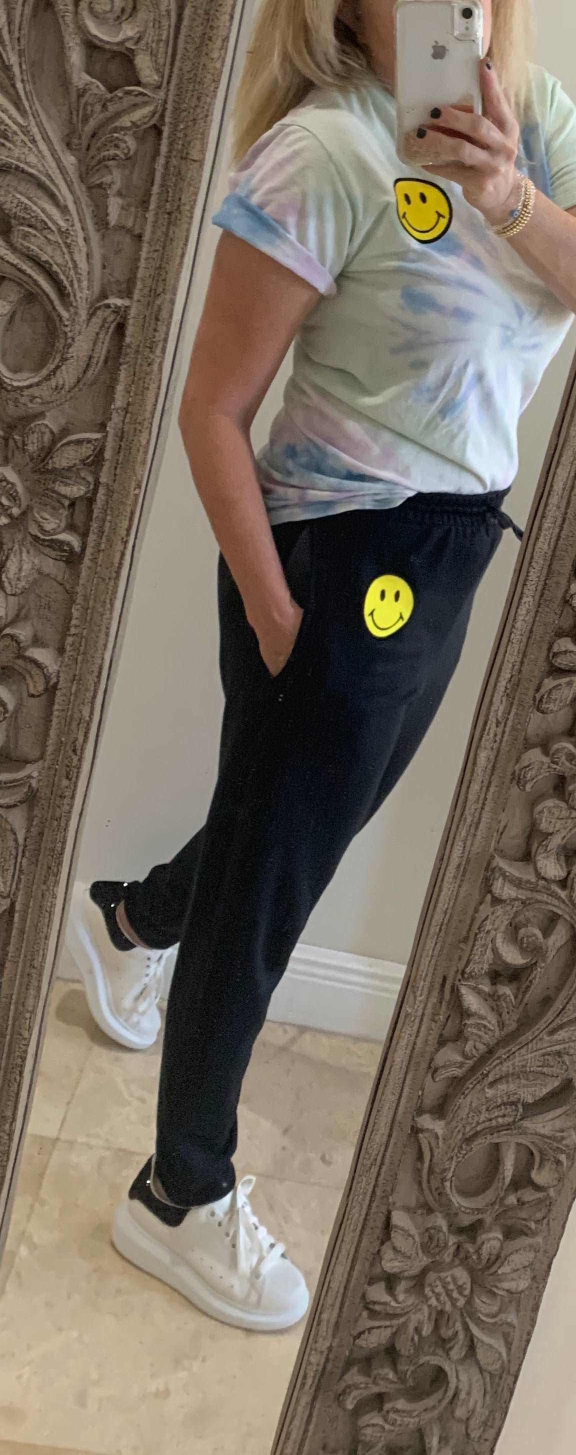 Smiley Face Joggers , Black Pocketed Joggers