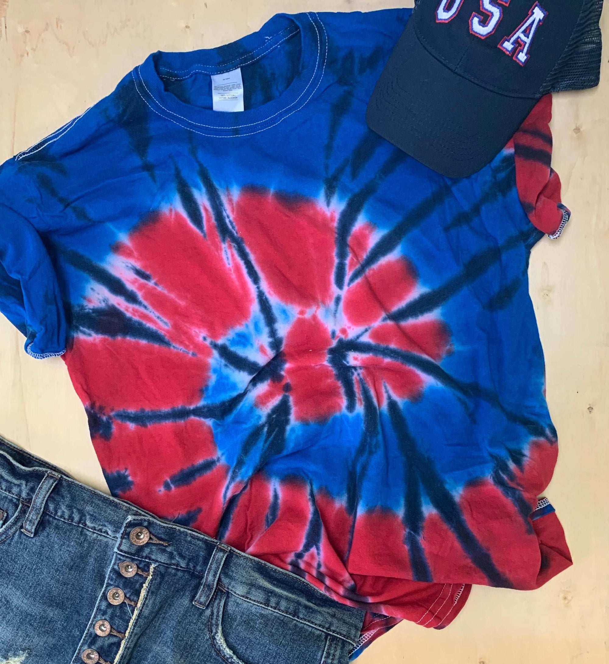 Red White and Blue Tie Dye Shirt USA 4th of July Tie Dye Shirt