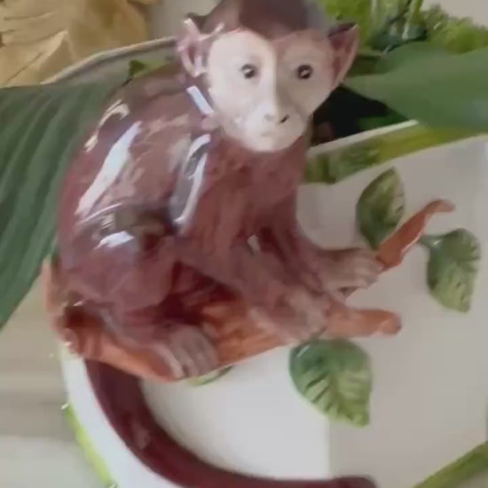 Monkey  Figure  pot planter  pot with 3d animal design made in Italy Monkey  porcelain jungle flower pot jardinare ceramiche look