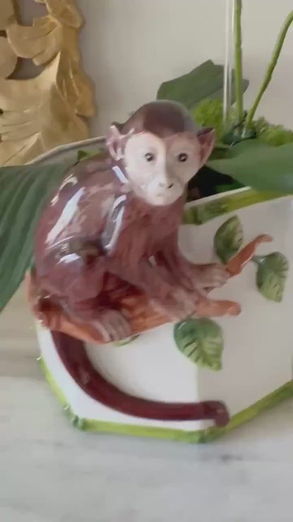 Monkey  Figure  pot planter  pot with 3d animal design made in Italy Monkey  porcelain jungle flower pot jardinare ceramiche look