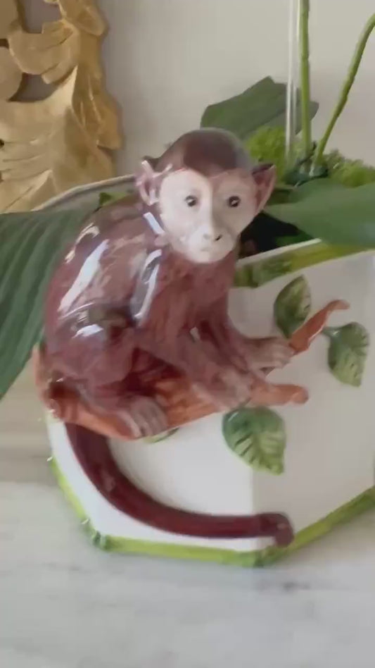 Monkey  Figure  pot planter  pot with 3d animal design made in Italy Monkey  porcelain jungle flower pot jardinare ceramiche look