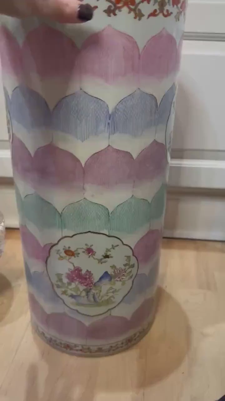Famille Rose Umbrella Stand Floral Cylinder vase Asian import vase